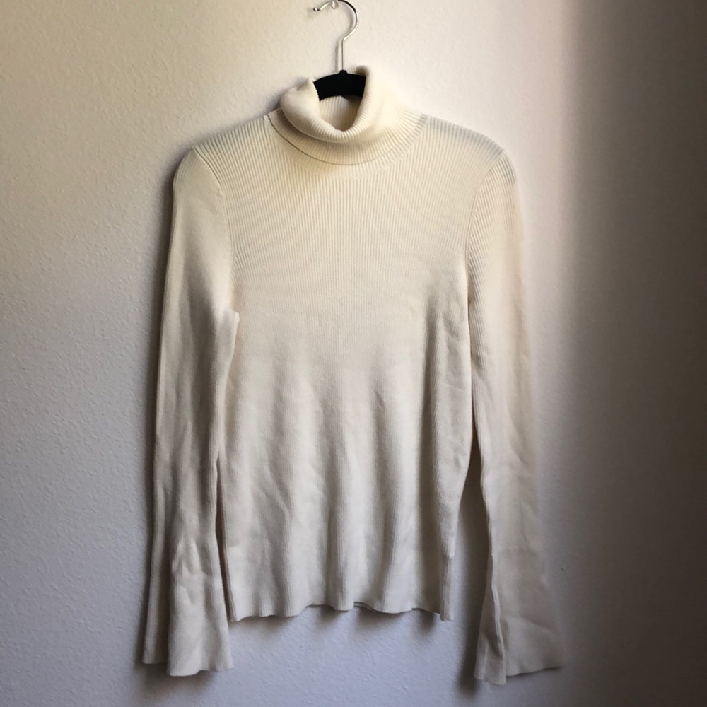 Anthropologie Cream Bell Sleeve Turtleneck Sweater